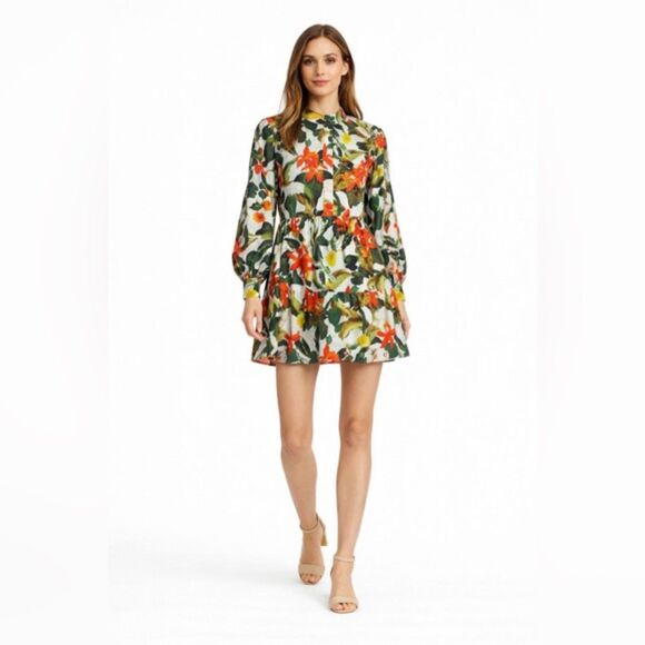 NWT Alice + Olivia Cailin Mini Dress Size XS Tropical Sunrise Button Front